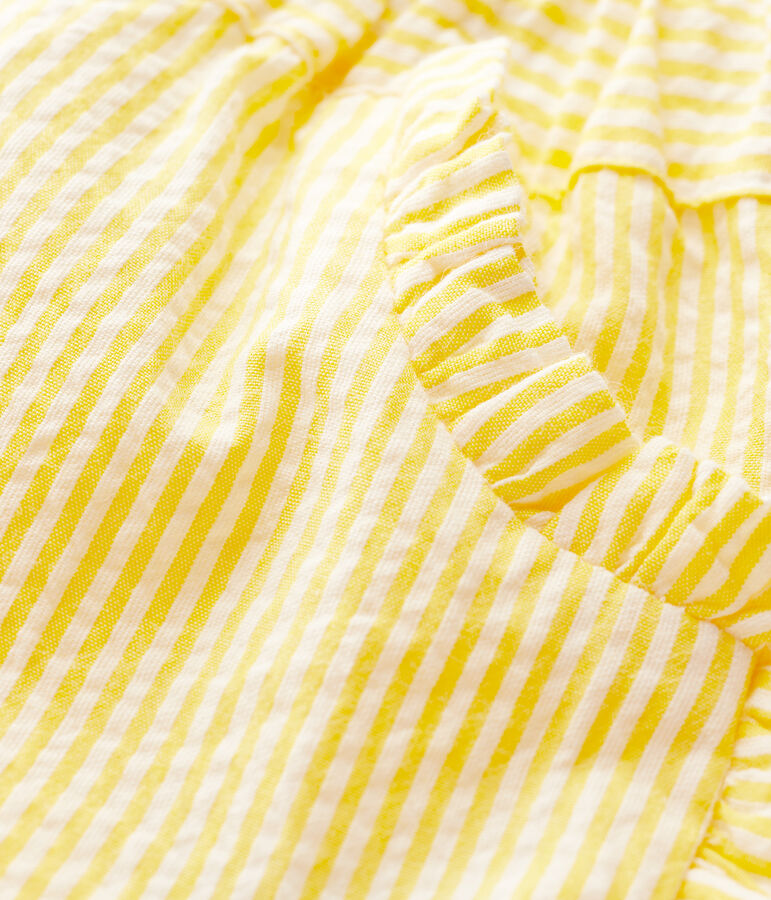 Short in seersucker (tessuto goffrato) beb&egrave; femmina giallo SHINE/bianco MARSHMALLOW