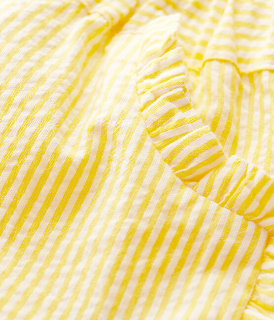 Short in seersucker (tessuto goffrato) bebè femmina giallo SHINE/bianco MARSHMALLOW