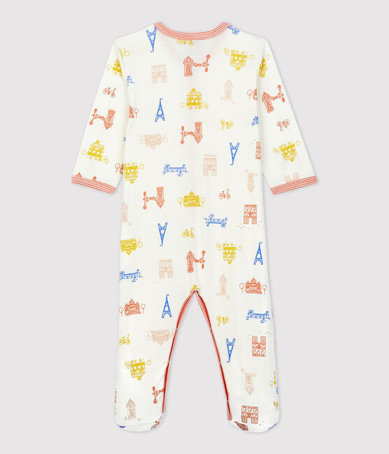 Tutina pigiama bebè fantasia Parigi in cotone bianco MARSHMALLOW/bianco MULTICO