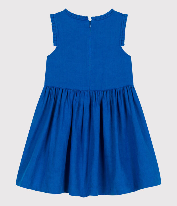 Abito senza maniche in lino tinta unita bambina blu