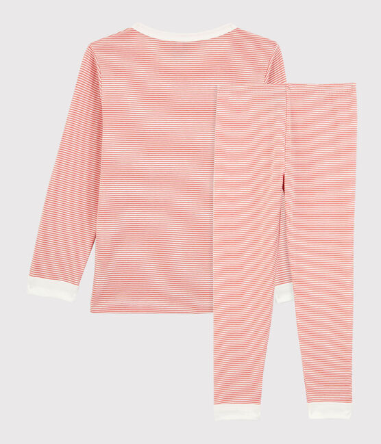 Pigiama bambina/bambino rigato millerighe in cotone biologico rosa PAPAYE/ MARSHMALLOW