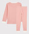 Pigiama bambina/bambino rigato millerighe in cotone biologico rosa PAPAYE/ MARSHMALLOW