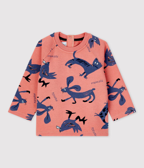 Felpa bebè in molleton con fantasia animaletti rosa PAPAYE/ MULTICO