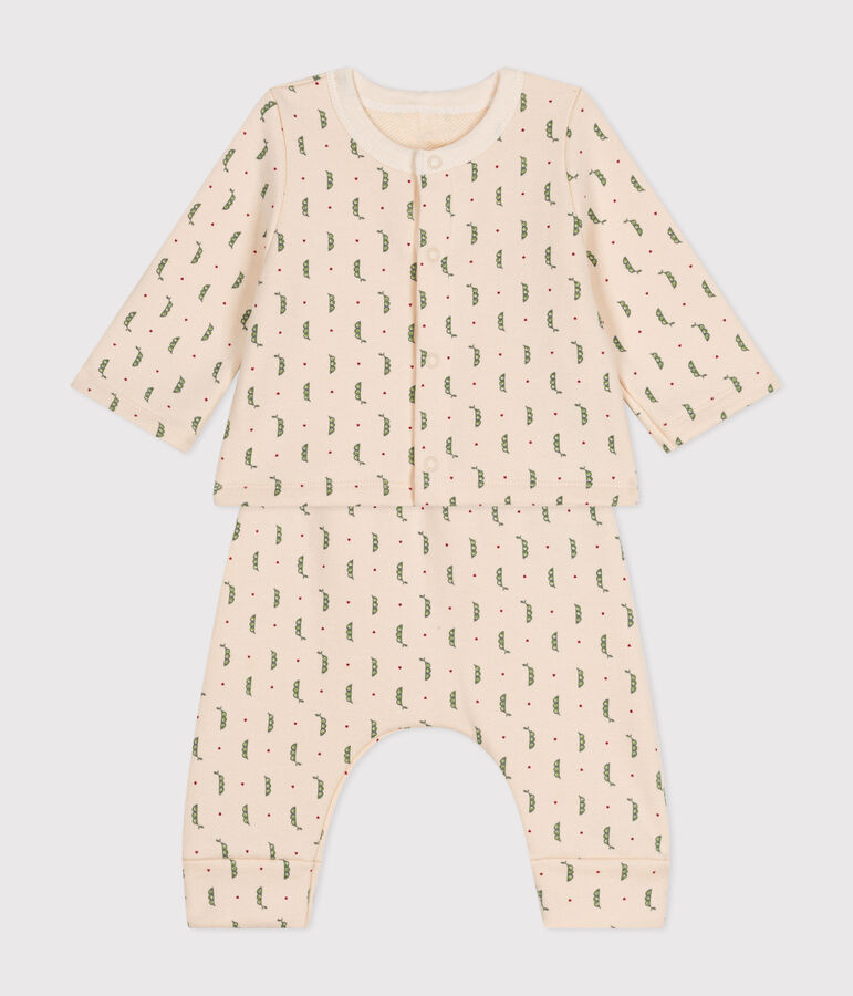 Completo 2 pezzi in tessuto felpato beb&egrave; ecru/multicolore