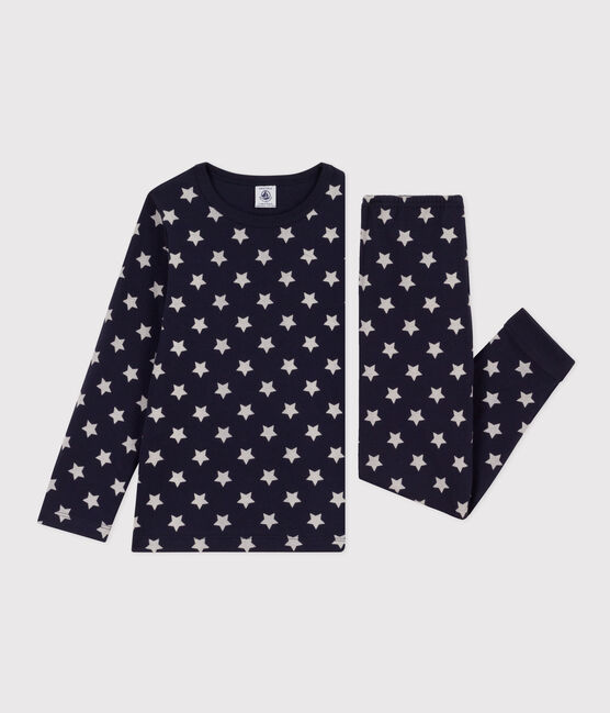 Pigiama bambino unisex in tubique a stelle blu SMOKING/bianco MARSHMALLOW