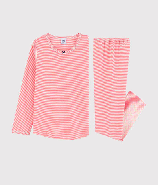 Pigiama millerighe bambina in cotone rosa PEACHY/bianco MARSHMALLOW