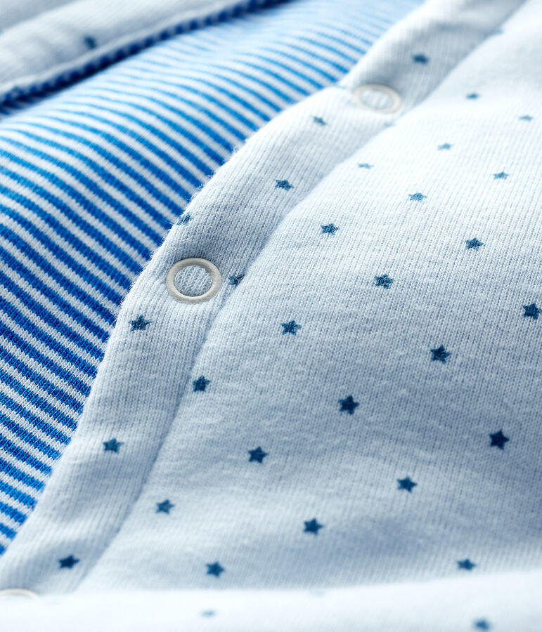 Gil&egrave; blu smanicato reversibile per beb&eacute; maschio a costine in ovatta blu/multicolore