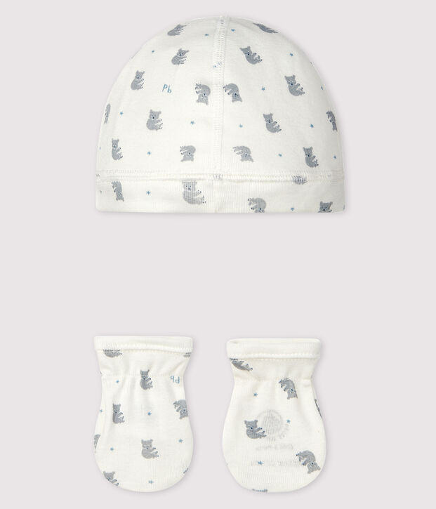 Confezione con cappellino nascita e muffole neonato a coste multicolore