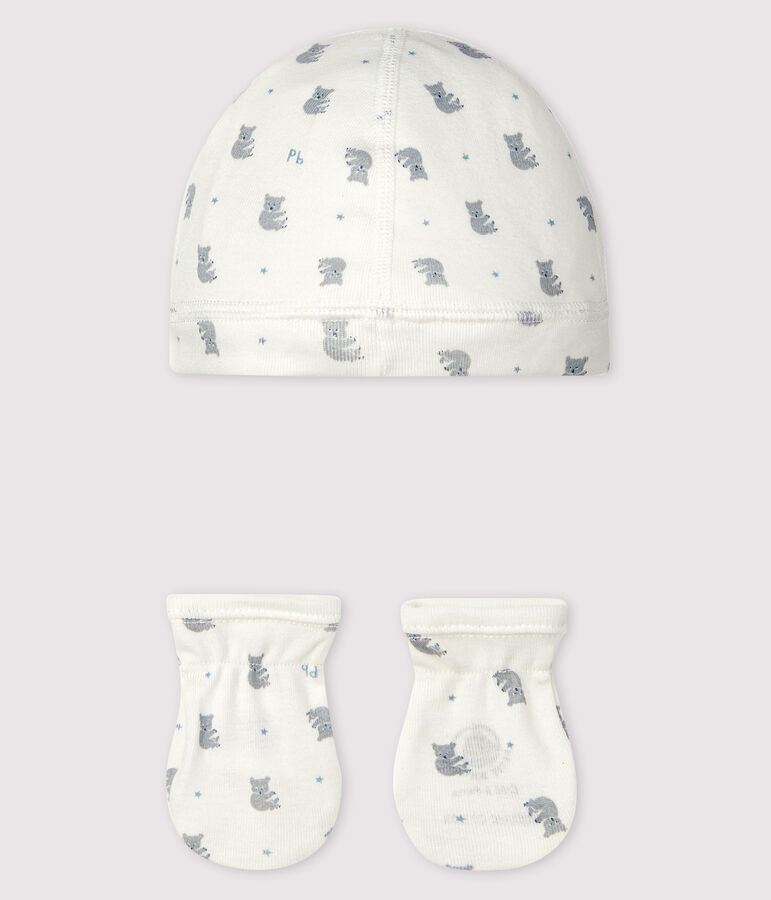 Confezione con cappellino nascita e muffole neonato a coste variante 2