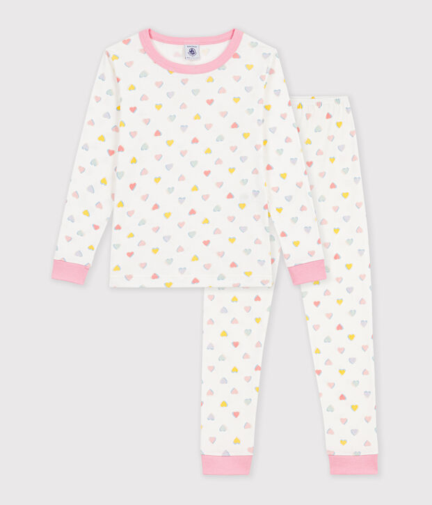 Pigiama molto aderente in cotone con stampa bambina bianco/multicolore