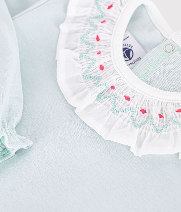 Pigiama in cotone tinta unita con apertura sulla schiena e colletto neonato verde