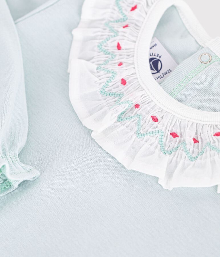 Pigiama in cotone tinta unita con apertura sulla schiena e colletto neonato blu