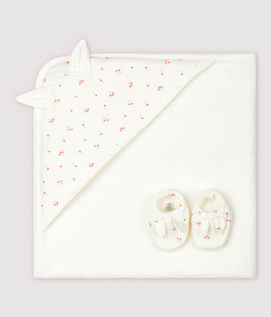 Cofanetto telo da bagno quadrato e babbucce neonato in spugna e cotone biologico bianco MARSHMALLOW/bianco MULTICO