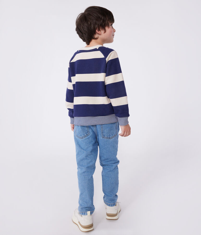 Felpa bambino unisex in cotone a righe blu/ecru