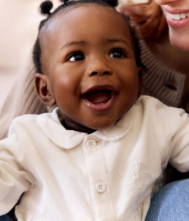 Tutina corta da cerimonia in velluto ricamato neonato ecru