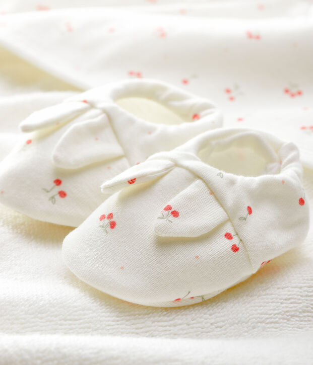 Cofanetto telo da bagno quadrato e babbucce neonato in spugna e cotone biologico bianco/multicolore