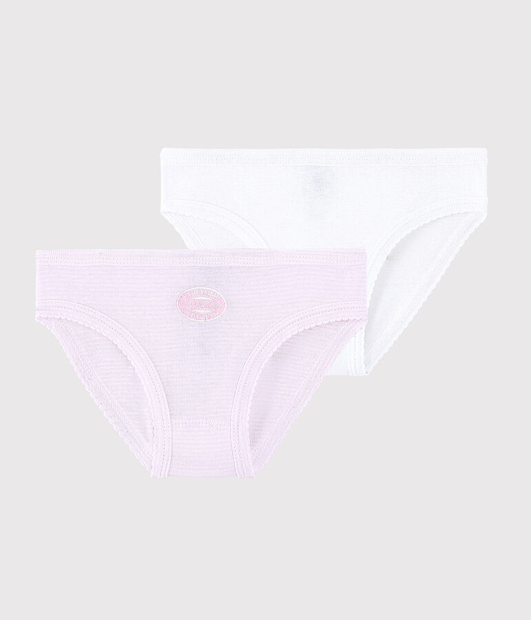 Confezione da 2 slip millerighe rosa bambina in cotone biologico multicolore