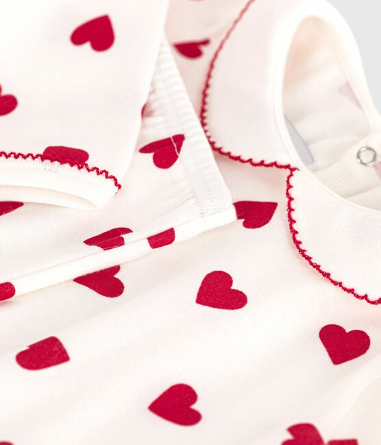 Pigiama 2 pezzi con stampa a cuori neonato bianco MARSHMALLOW/rosso TERKUIT