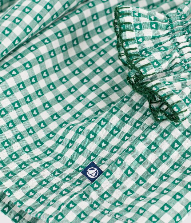 Abito a maniche lunghe in popeline a quadretti vichy bambina verde/bianco
