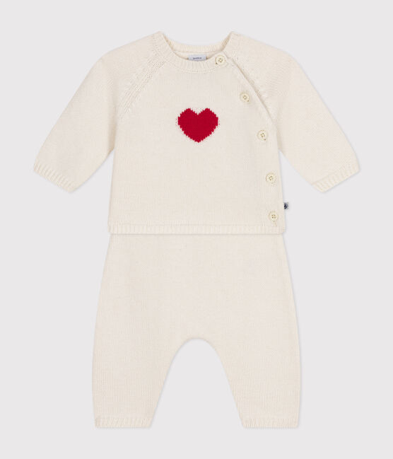 Completo in tricot di lana e cotone con motivo a cuore per bebè rosso MARSHMALLOW/bianco CORRIDA