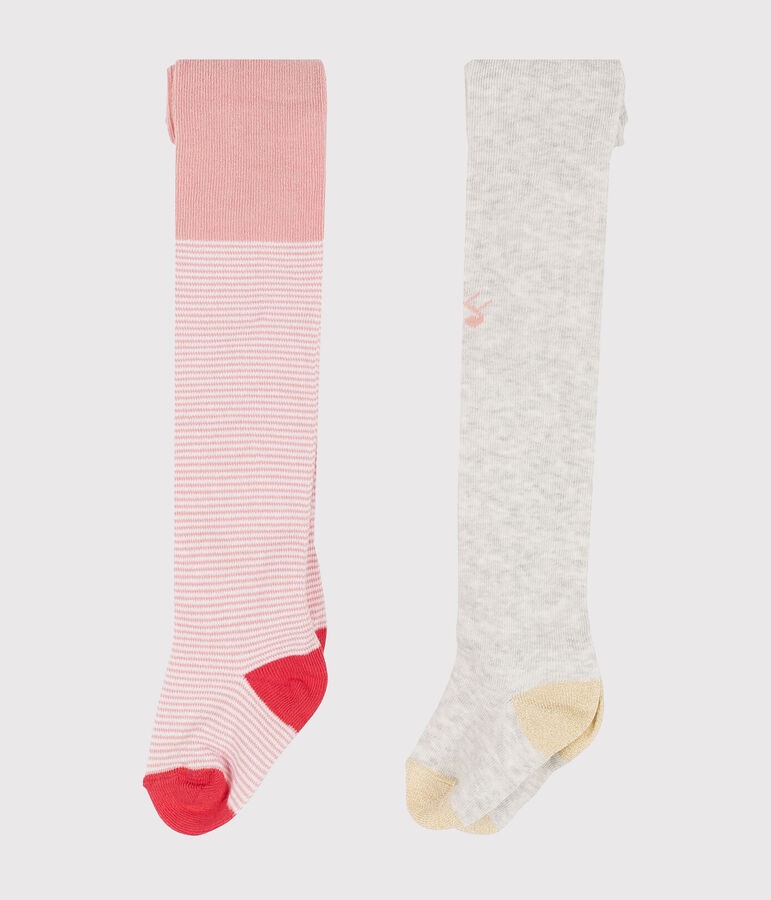 Confezione da 2 paia di collant beb&egrave; femmina rosa/multicolore