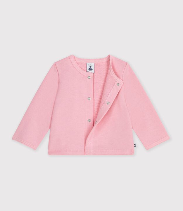 Cardigan in cotone tinta unita con stemma a cuore neonato rosa