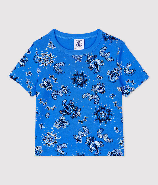T-shirt bebè a maniche corte in cotone biologico con fantasia bandana blu BRASIER/bianco MULTICO