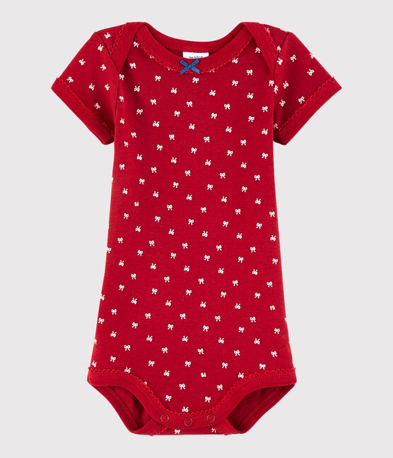 Body manica corta bebè femmina rosso TERKUIT/bianco MARSHMALLOW