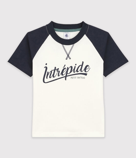 T-shirt maniche corte in jersey bambino bianco MARSHMALLOW/blu SMOKING