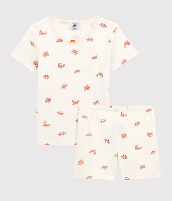 Pigiama corto granchi bambina in cotone bianco MARSHMALLOW/bianco MULTICO