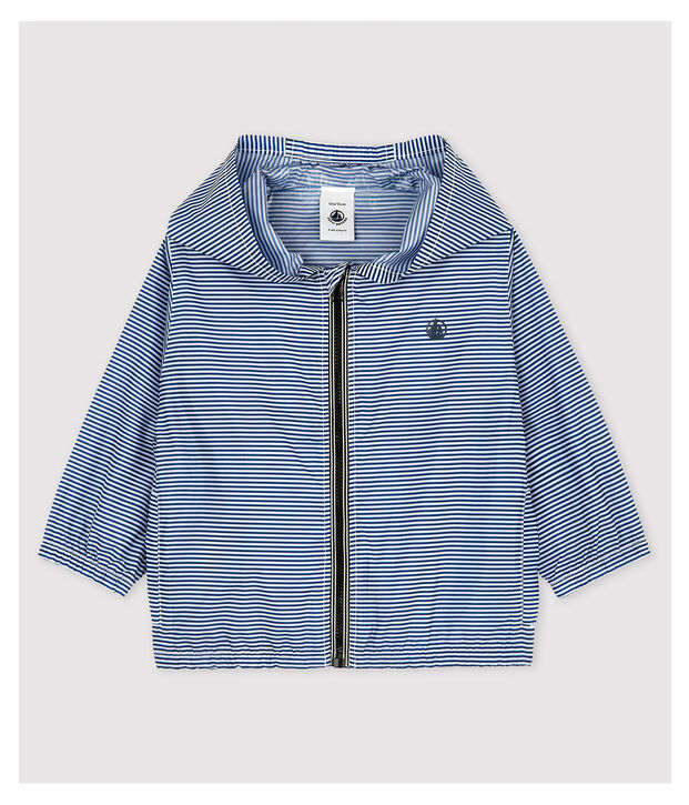 Giacca a vento in poliammide riciclato beb&egrave; femmina/maschio blu/bianco