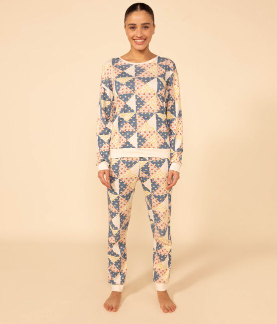 Pigiama patchwork donna in cotone bianco AVALANCHE/ MULTICO