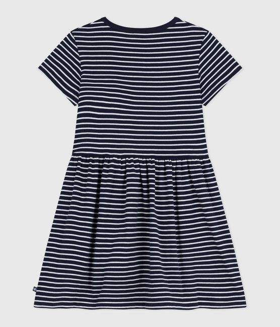 Abito a maniche corte in cotone a righe bambina blu SMOKING/bianco MARSHMALLOW