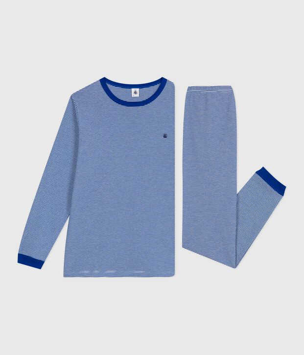 Pigiama in cotone a righe bambino blu/bianco