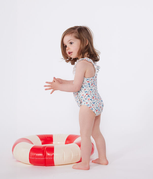 Costume da bagno intero con stampa floreale e volant neonato bianco/multicolore