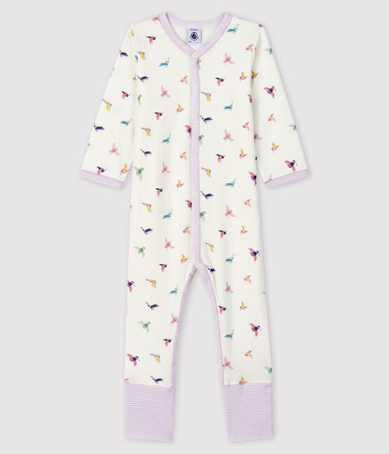Tutina con piedi staccabili a costine bebè femmina bianco MARSHMALLOW/bianco MULTICO