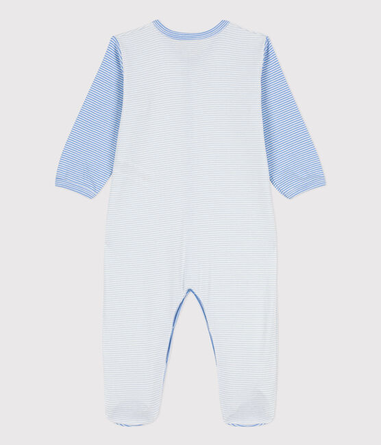 Tutina pigiama millerighe in cotone blu PERSE/bianco MARSHMALLOW