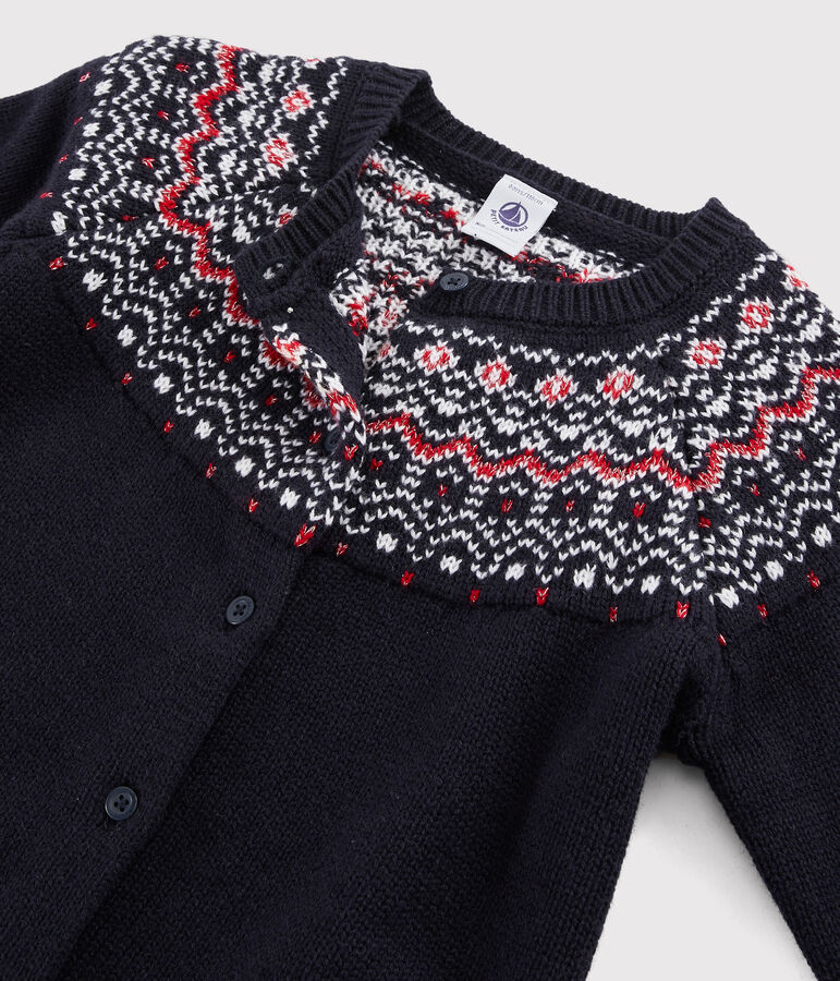 Cardigan lana e cotone bambina blu SMOKING/bianco MULTICO