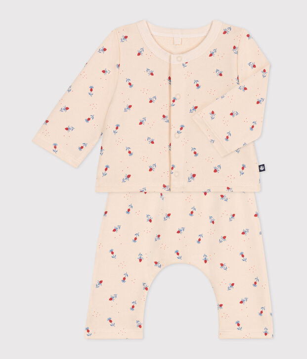 Set 2 pezzi in cotone neonato ecru/multicolore