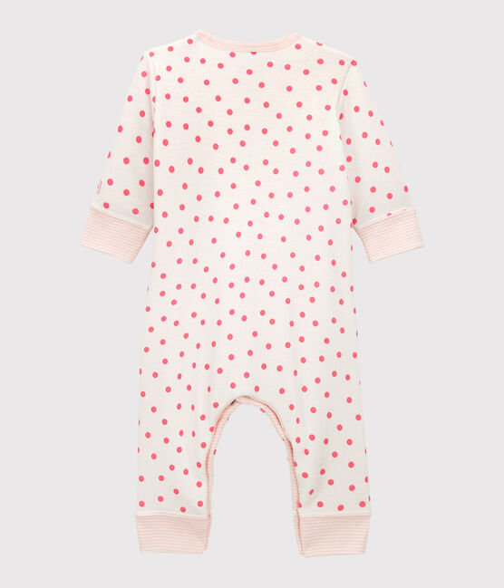 Tutina in ovatta senza piedi bebè in cotone bianco MARSHMALLOW/rosa PETAL