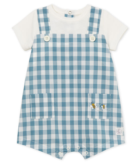 Tutina corta bebè maschio blu FONTAINE/bianco MARSHMALLOW