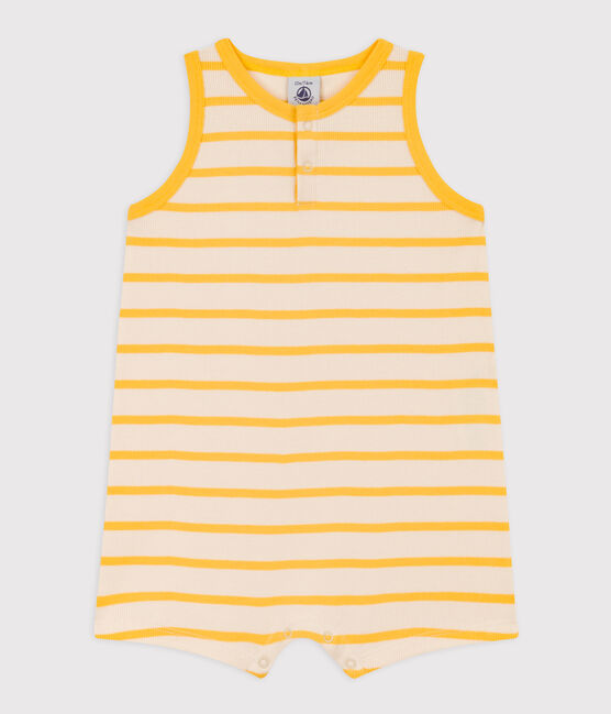 Tuta corta bebè in maglia a costine a righe giallo AVALANCHE/bianco DAISY