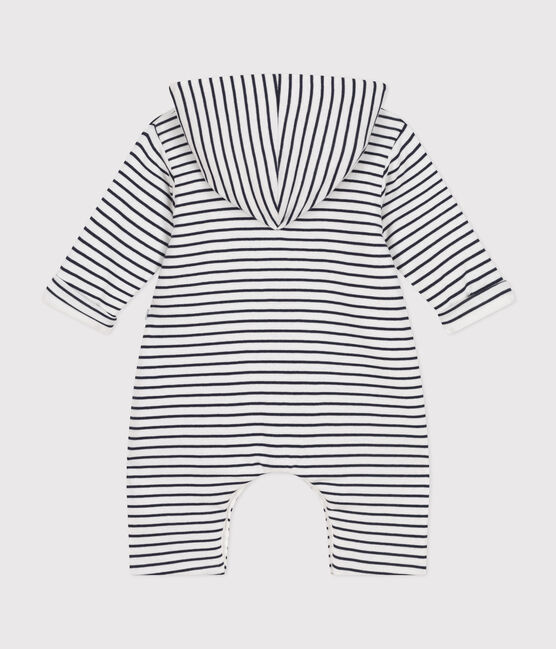 Tutina lunga bebè in ovattina con cappuccio in cotone bianco MARSHMALLOW/blu SMOKING