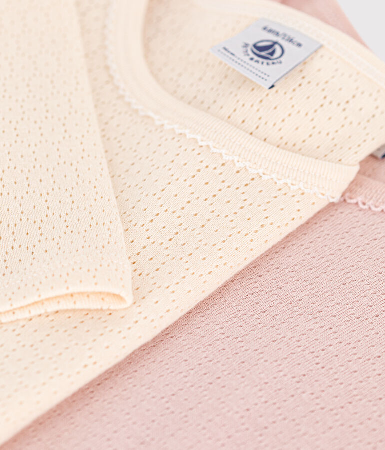 Confezione da 2 t-shirt bambina a manica lunga in cotone traforato multicolore