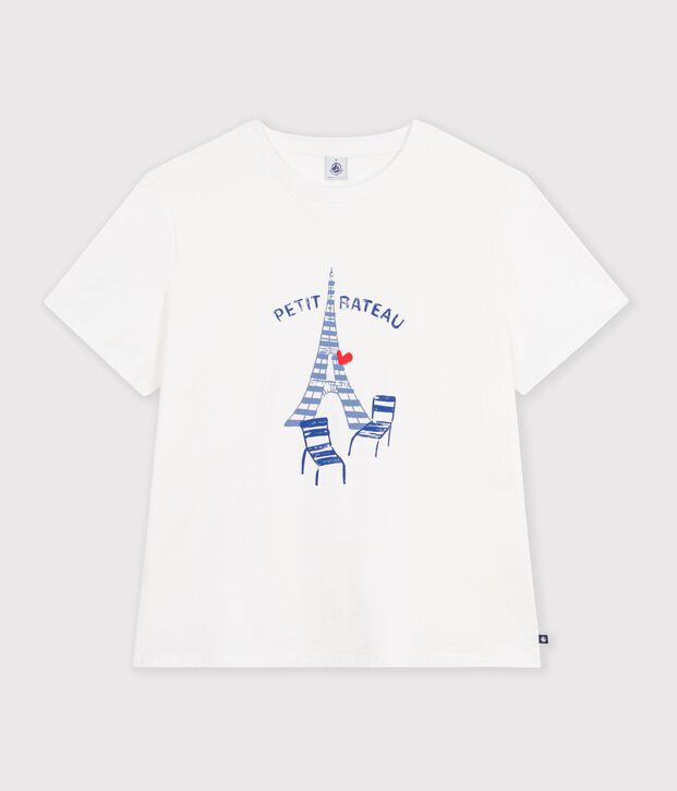 T-shirt da donna a maniche corte in cotone con fantasia bianco