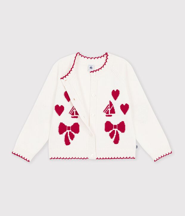 Cardigan in misto lana e cotone fantasia bambino bianco/rosso