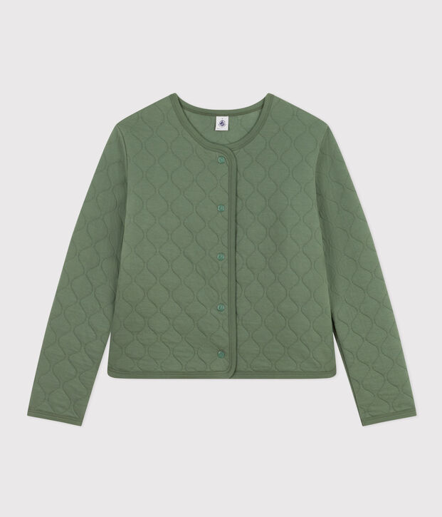 Cardigan donna in tubique trapuntato verde