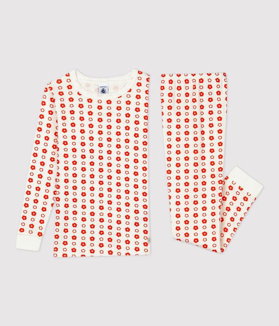 Pigiama bambina/bambino snugfit fantasia grafica in cotone biologico bianco MARSHMALLOW/ SPICY