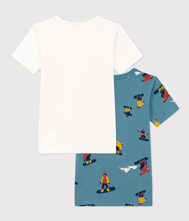 Confezione da 2 t-shirt manica corta bambino in cotone motivo snowboard multicolore