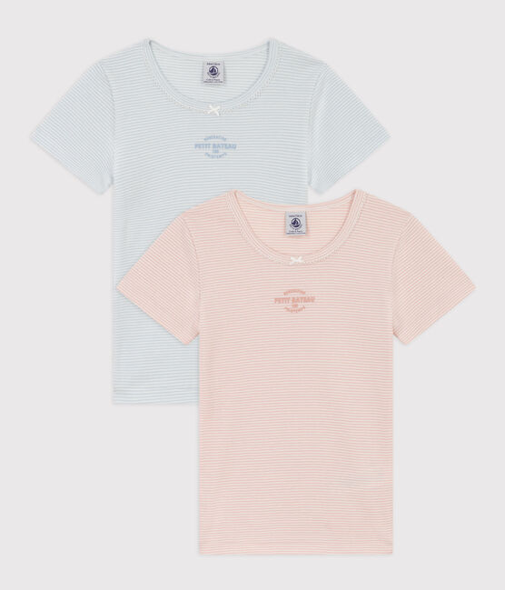 Confezione da 2 t-shirt a maniche corte millerighe in cotone bambina variante 1